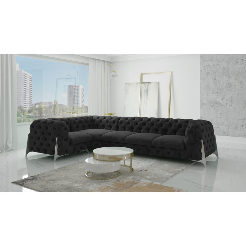 Juneri Chesterfield Corner Sofa, Black, Left Hand Facing
