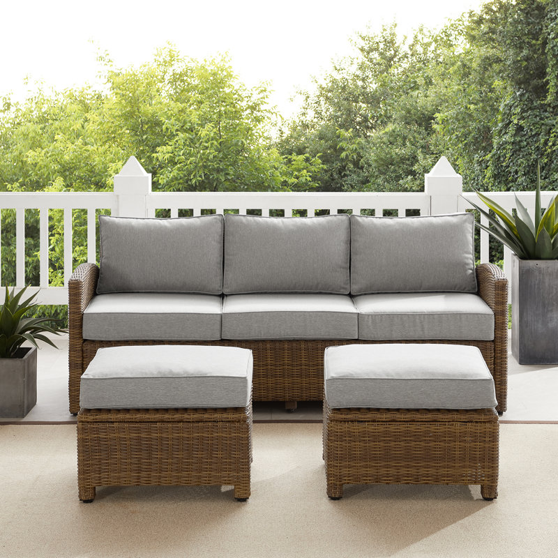 Canapé de patio d'extérieur en osier avec coussins 80,5 po Regina, Gris, Brun
