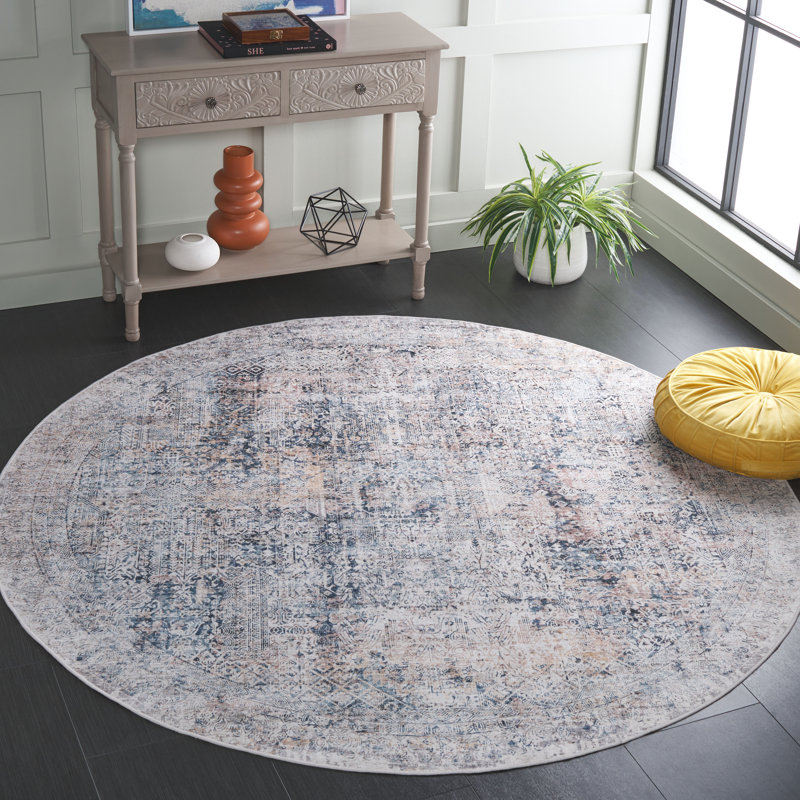 Persaud Area Rug In Navy / Beige, Round 6"