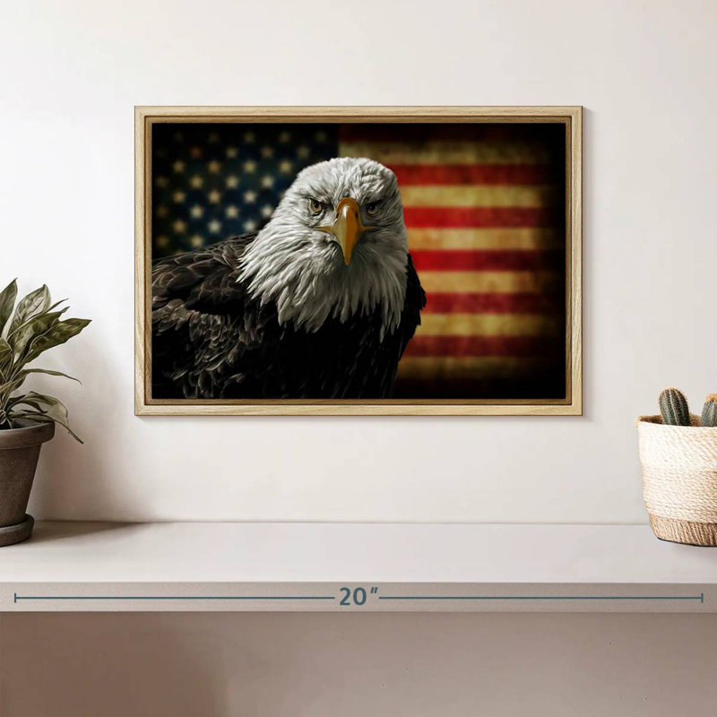 Aigle et drapeau de l'Amérique, Cadre flottant en bois naturel, 13 po x 9 po