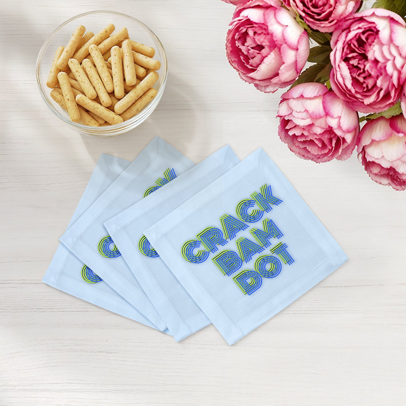 Mahjong Crack Bam Dot Cotton Sateen Cocktail Napkins, Blues Celery