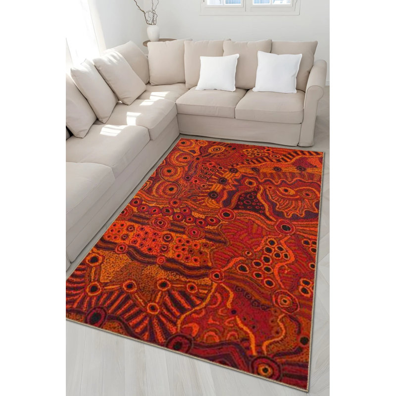 Tapis décoratif moderne à motif abstrait orange, Rectangle 2 pi 4 po x 4 pi