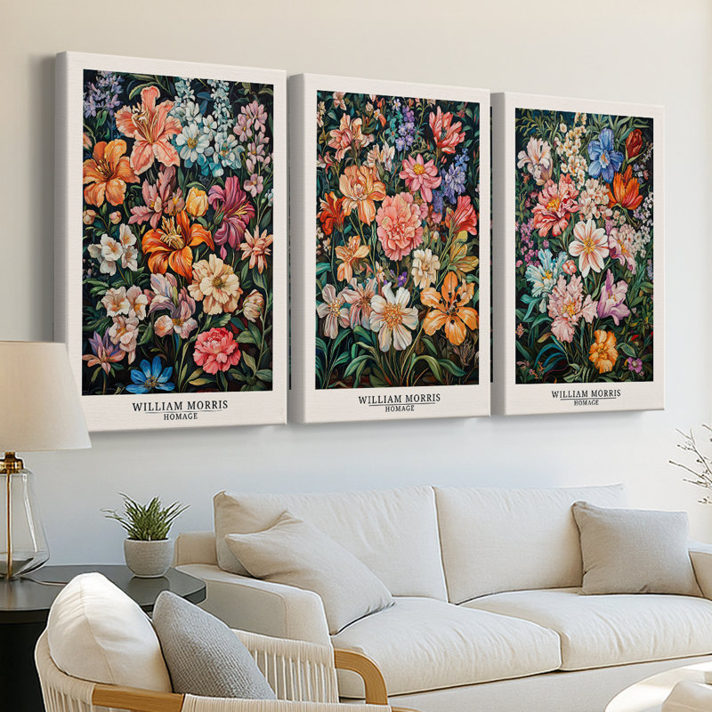 Série sur toile de fond enveloppée sur mesure de la série XVII de Wm Morris - 3 pièces, H 60 po x l 120 po
