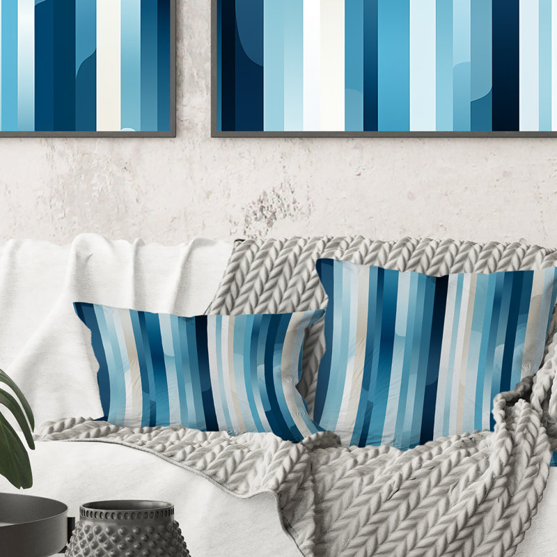 Blue Horizon Lines Striped Motif - Coussin décoratif, H 16 po x l 16 po
