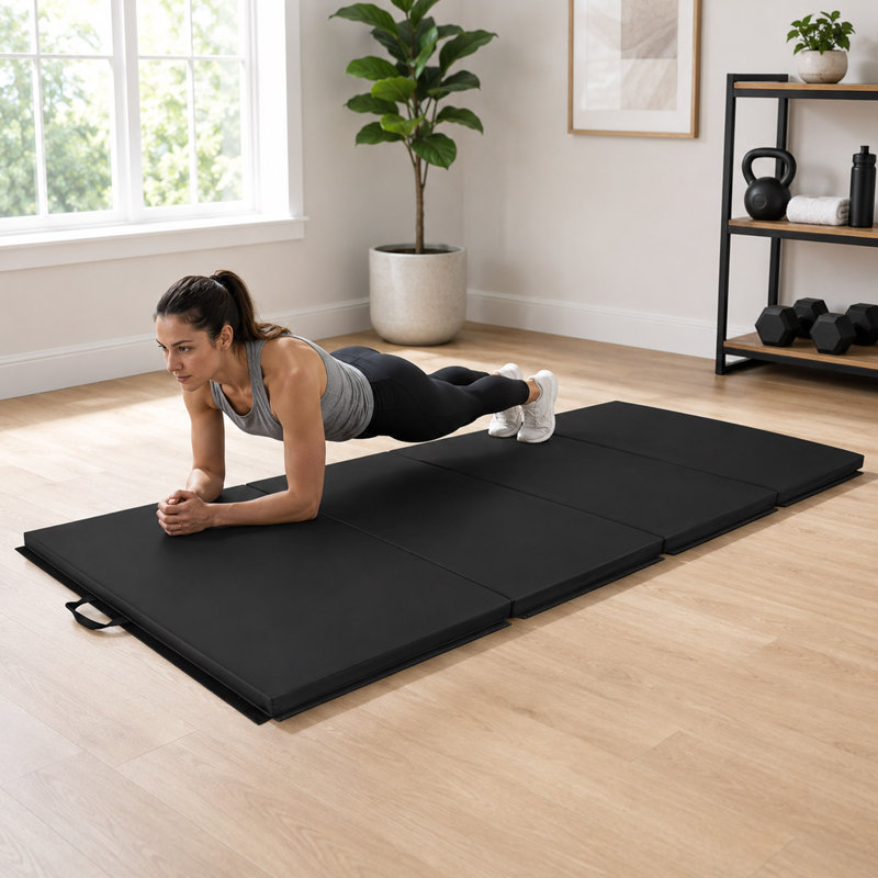 Tapis de remise en forme 4 panneaux, tapis de sol pliant avec poignées de transport