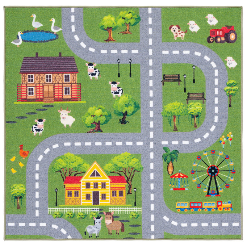 Green/Blue Area Rug, Square 5'