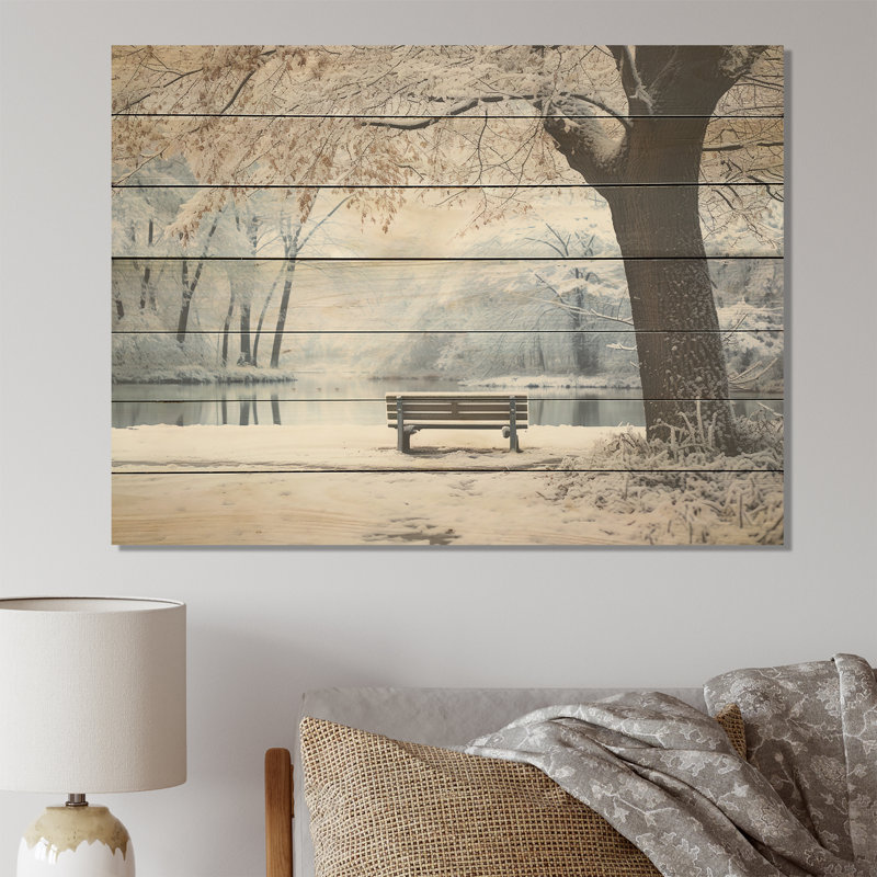 Toile florale enneigée II - Forêt sur bois, H 30 po x l 40 po x P 0,78 po