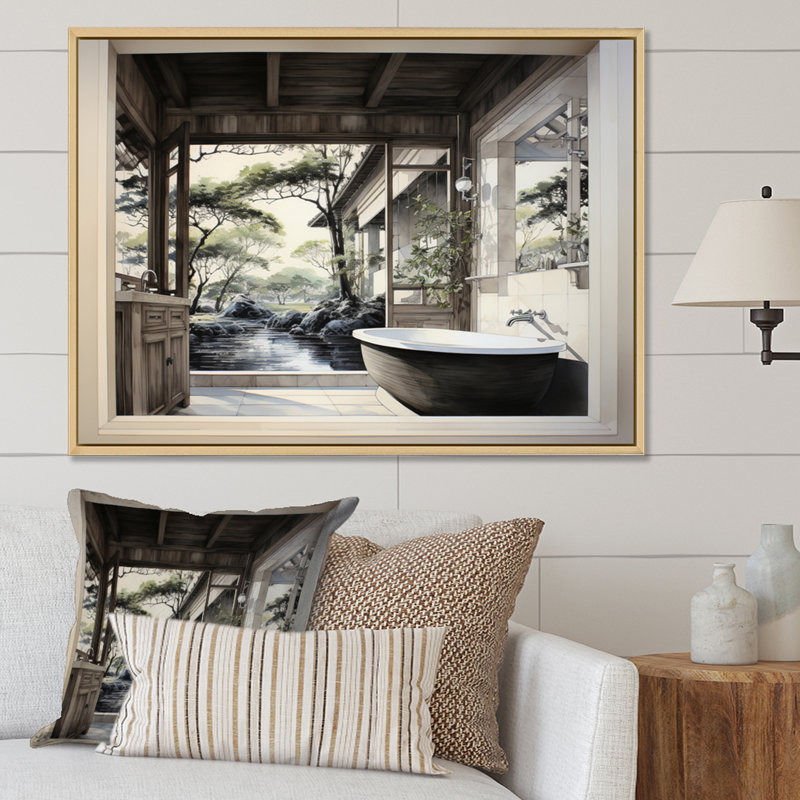Salle de bain contemporaine Zen III - imprimé, H 30 po x l 40 po x P 1,5 po, Cadre naturel flottant