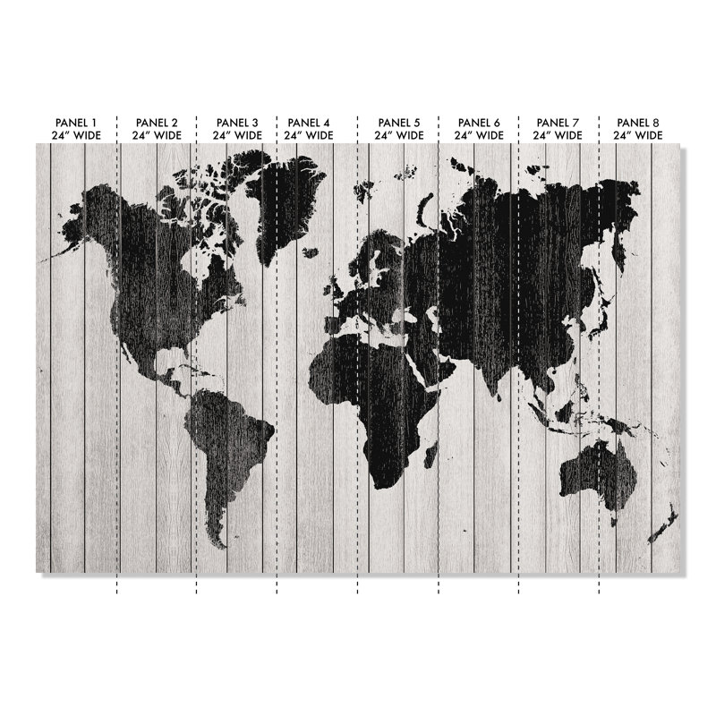 Murale du monde en bois, l 120 po x L 192 po