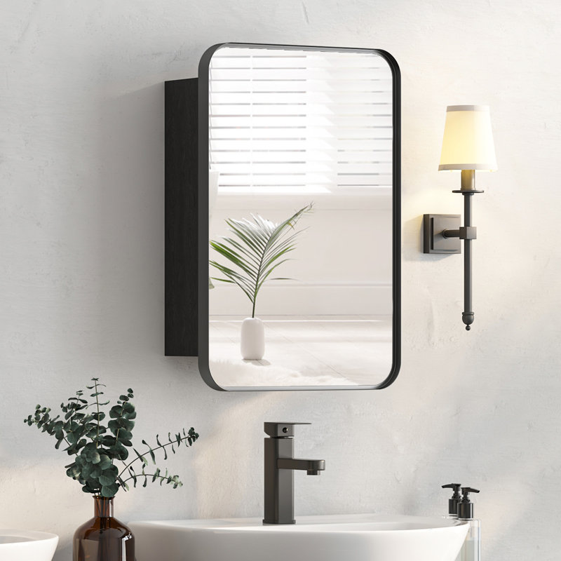 40mm W 60mm H Wall Mounted Required Framed Medicine Cabinet Mirror 2 Fixed, Matte Black