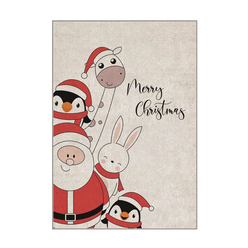 Tapis rectangulaire tissé à la machine en polyester noir / blanc / rouge, Rectangle 2 pi 7 po x 4 pi 7 po