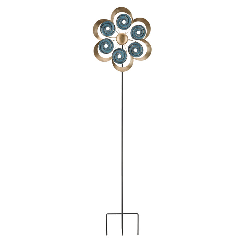 Antique Gold and Blue Double Spinner Wind Sculpture, 19"