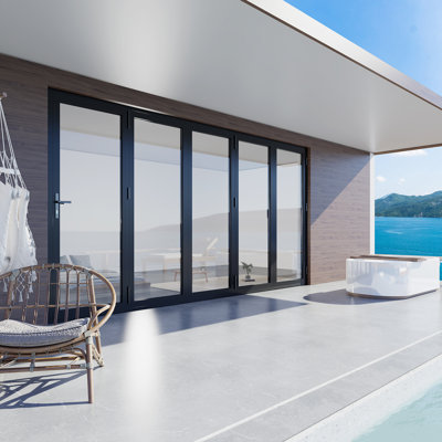 Kamic 5 Panels Aluminum Folding Doors, Folded Out From Right To Left -  FD5PBK16880-LR