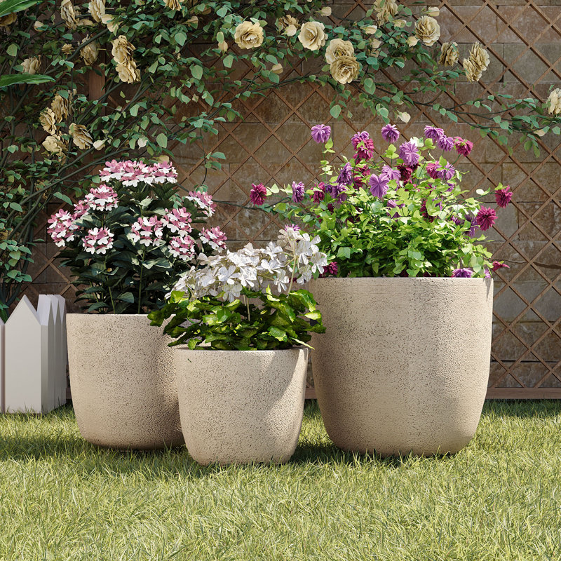 Jardinières MGO modernes et légères avec drainage efficace, Beige / jaune
