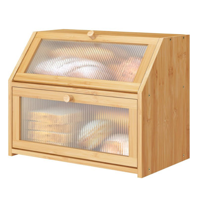 Boîte à pain en bois de bambou double couche, rangement de pain de grande capacité pour la cuisine