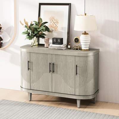 Console en bois de 47,2 pouces: Champagne avec 4 portes et tablettes intérieures réglables pour les espaces domestiques Console Champagne: Buffet de cuisine, couloir