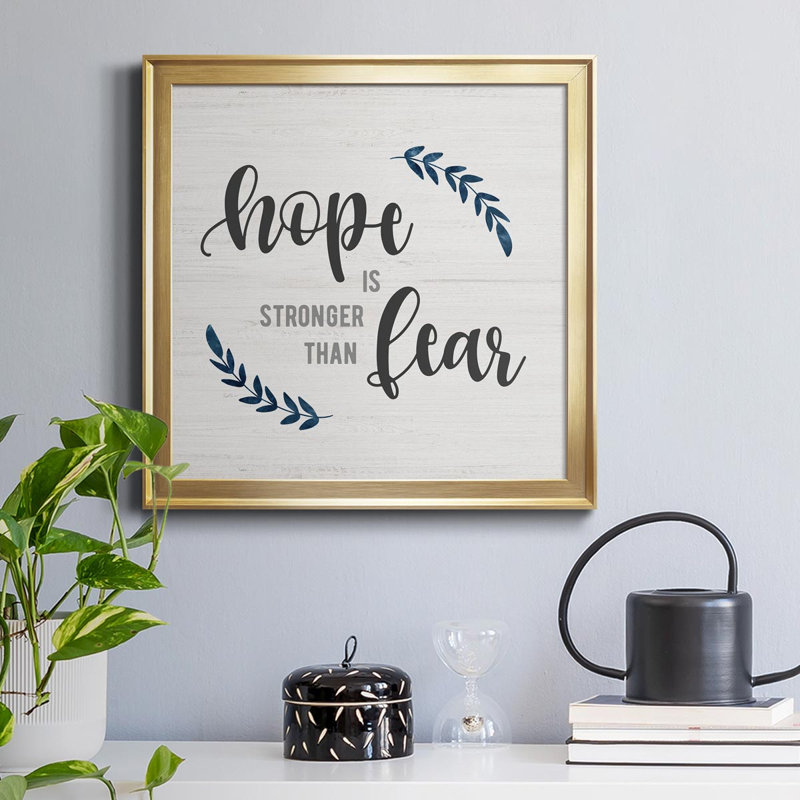 «Hope Is Stronger», art textuel sur toile, Or, H 17,5 po x l 17,5 po x P 1,5 po