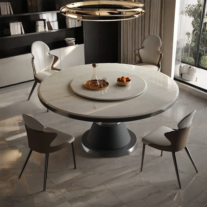 Simple Luxury Marble Round Dining Table Sets, 29.5"H x 47.2"L x 47.2"W