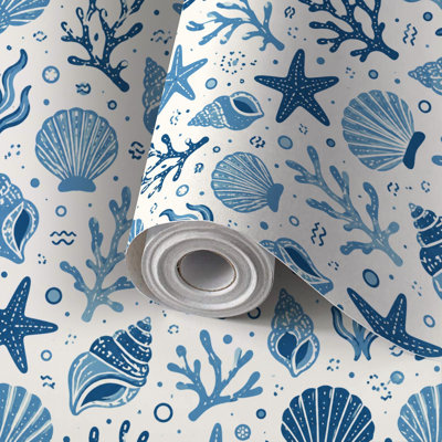 Peel and Stick Wallpaper Contact Paper Sea bottom seamless Summer beach hand drawn seaside Self Adhesive and Removable 17.7in x 118in(45x300cm)