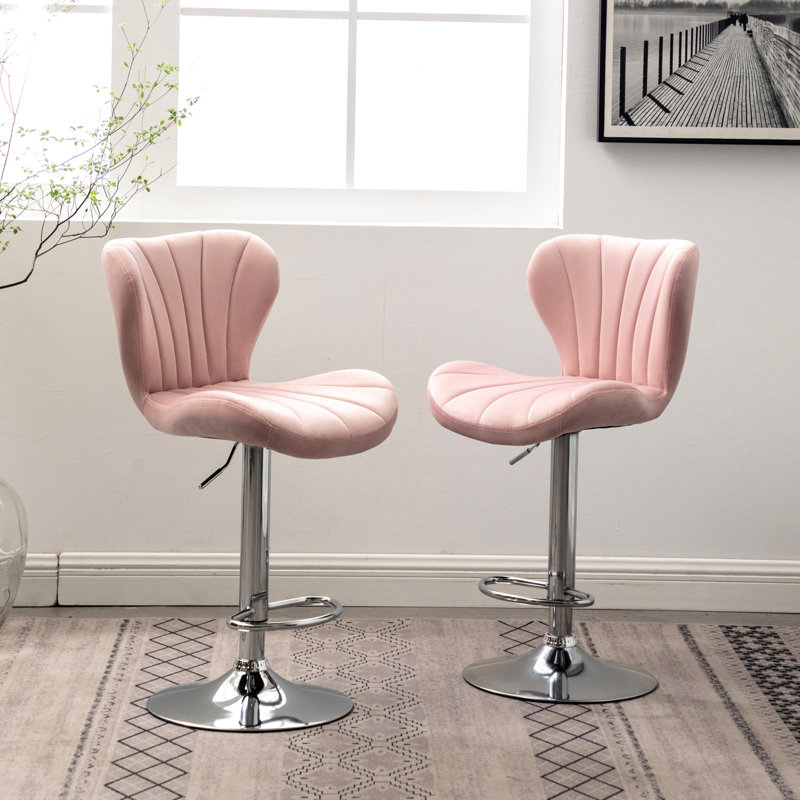 Pivotement rose de 2 - sièges baquets rembourrés, fonction de hauteur réglable, repose-pieds confortable, tabourets de style moderne avec lignes verticales et mousse confortable