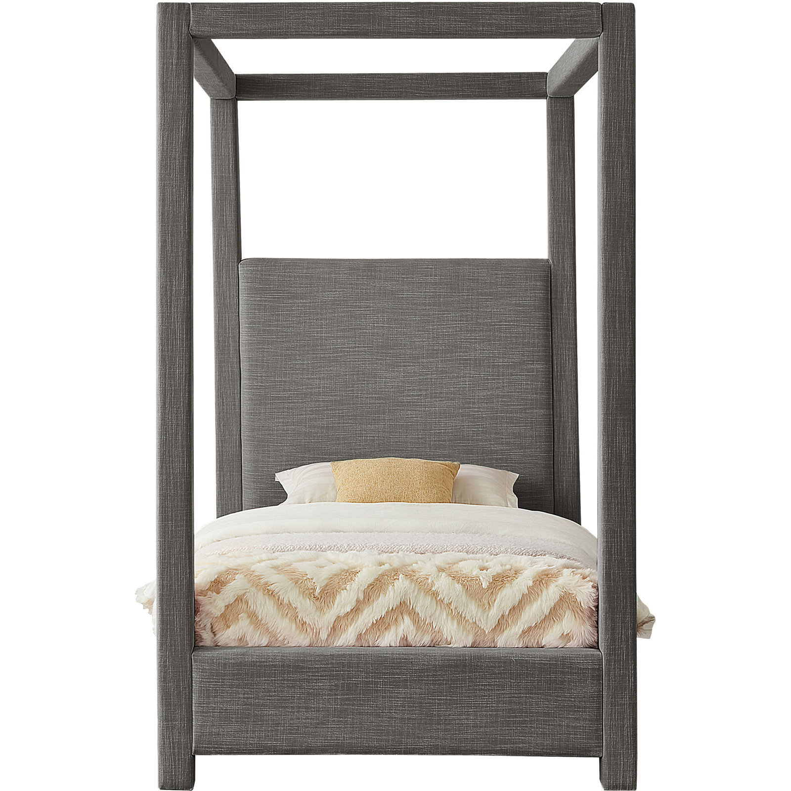 Mistaya Upholstered Canopy Bed, Twin, Grey Linen