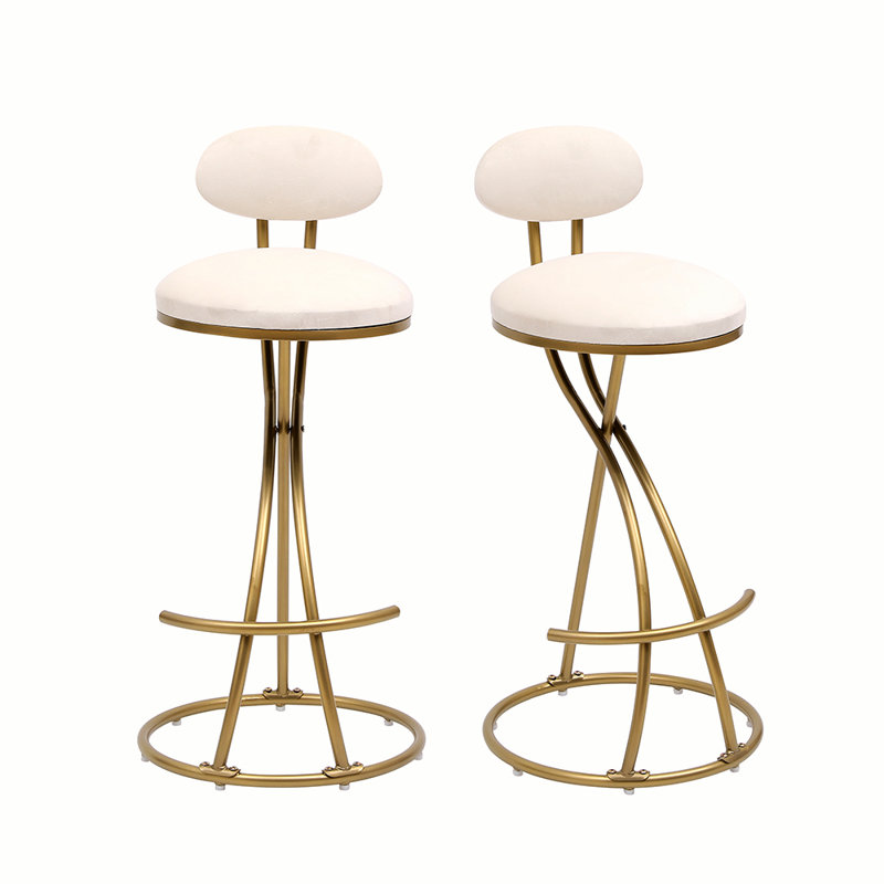 Sturgis Upholstered Counter Stool with Metal Frame, White, Gold