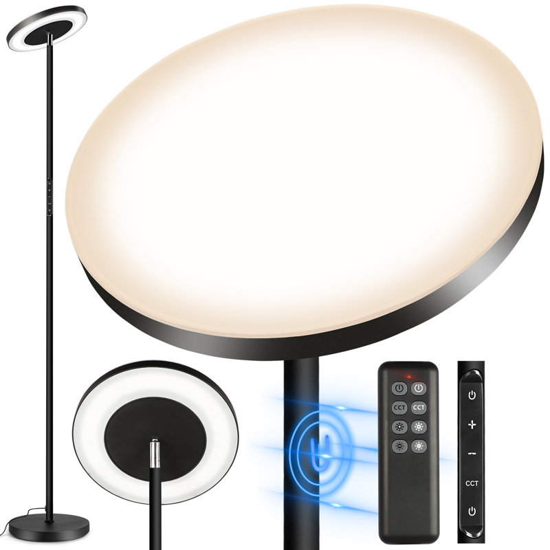 Jernell 68" LED Torchiere Floor Lamp with Touch Control and Remote, Dark Black