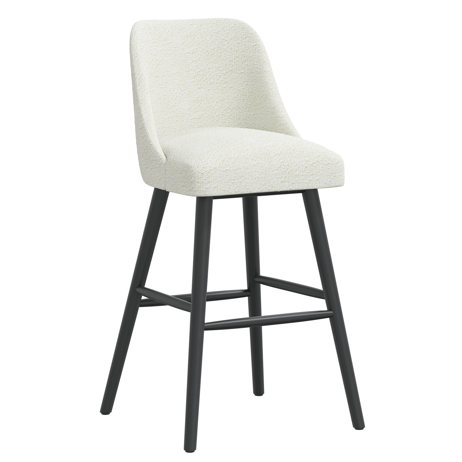 Gallie Mid-Century Modern Stool, Black, Bar Stool (31” Seat Height), Classic Snow Boucle