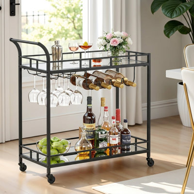 34.3'' W Bar Cart Kitchen Serving Cart With Multi-Level Storage Drinks Trolley, Home Bar Serving Cart, Wine Cart