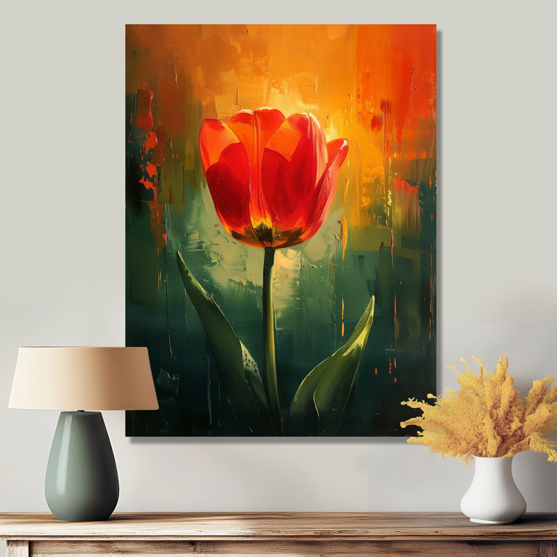 Décoration murale tulipes rouges et vertes éclatantes I - Tulipes, Toile tendue, H 32 po x l 16 po x P 1 po