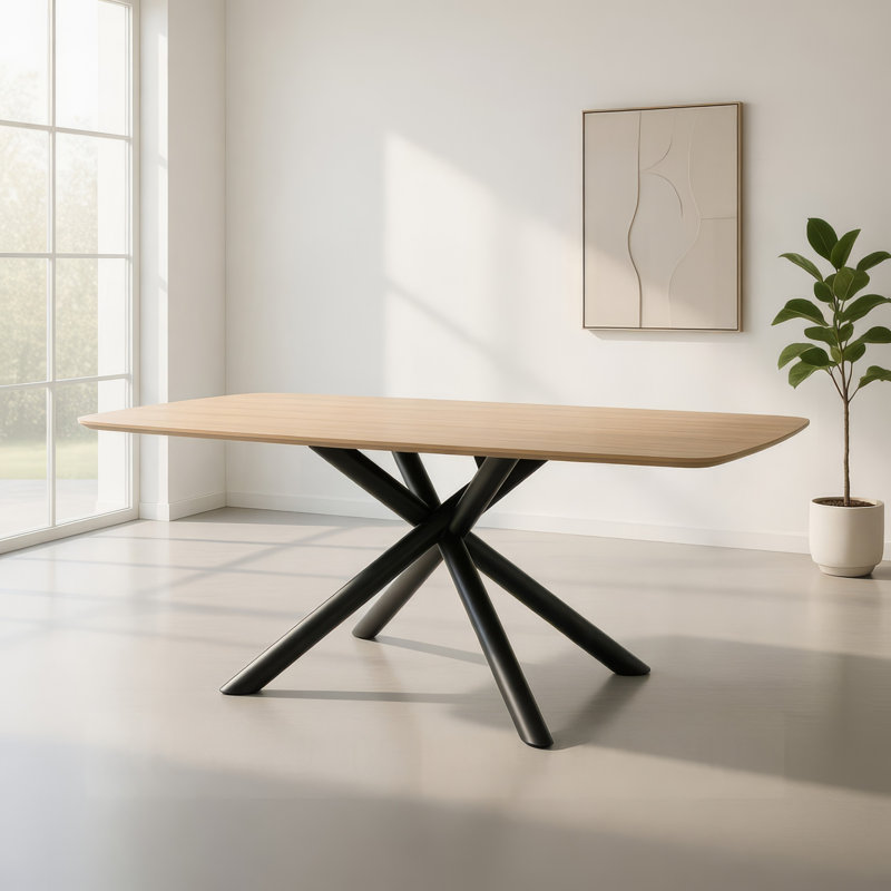 Table de salle à manger Loan, plateau rectangulaire brun naturel, métal noir 79 po