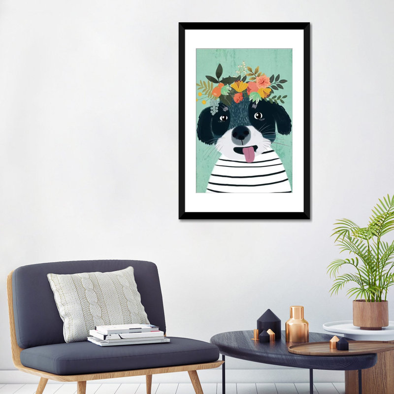 «Puppy», impression sur toile, H 32 po x l 24 po x P 1 po, Papier avec cadre noir, Blanc
