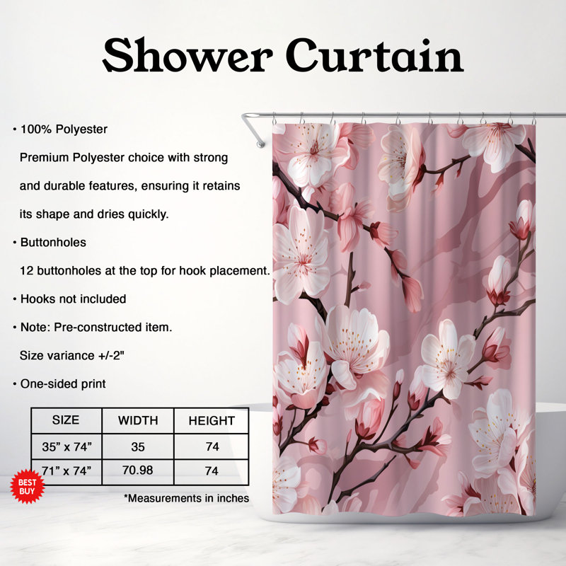 Cherry Flowers - Rideau de douche Premium, H 74 po x l 71 po