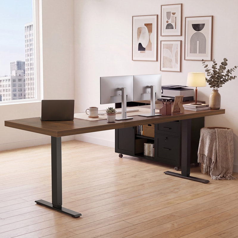 Bureau assis-debout électrique en L Sterling Executive avec caisson mobile, bureau réglable en hauteur avec rangements modulaires et système de gestion des câbles