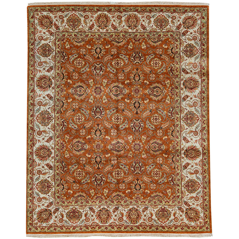 Tapis rouille et ivoire de haute qualité noué à la main