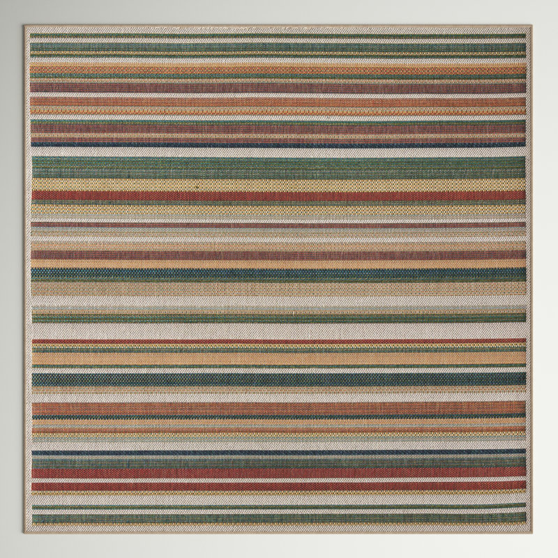 Dimesford Striped Patio Area Rug, Square 7'10"