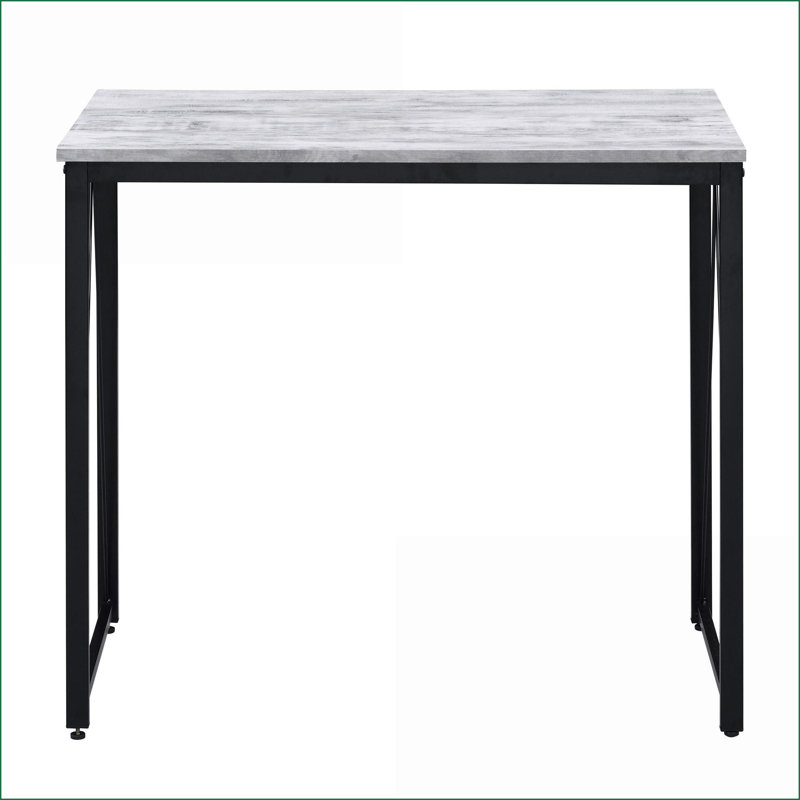 Bureau d'écriture de style rustique industriel de 35,5 po avec base en métal, blanc antique et amp; Noir | Bois et métal