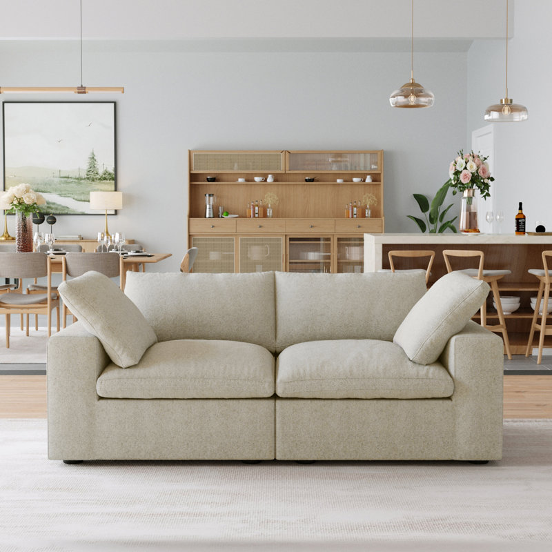 Canapé modulaire à housse en lin 80 po Kenda Tenia, Mélange de lin kaki