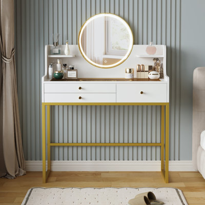 35" Makeup Vanity With LED Round Mirror