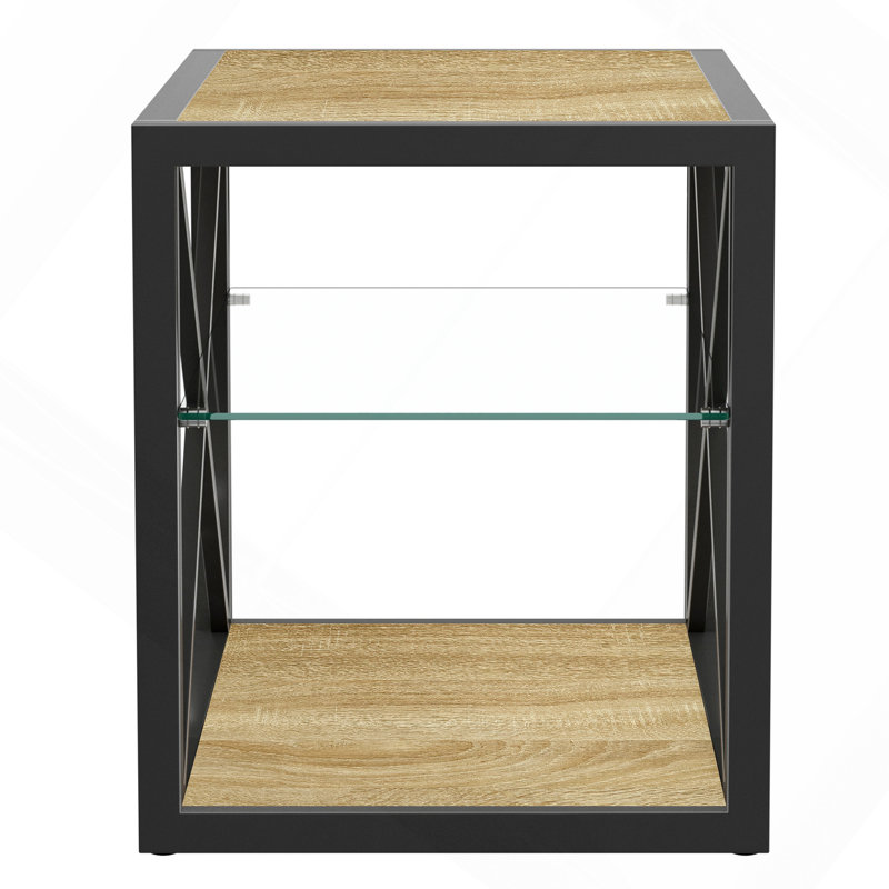 Table de chevet moderne 1 pièce pour chambre à coucher et salon, plateau en panneau de fibres à densité moyenne en bois trempé et en bois naturel, table d'appoint de style industriel