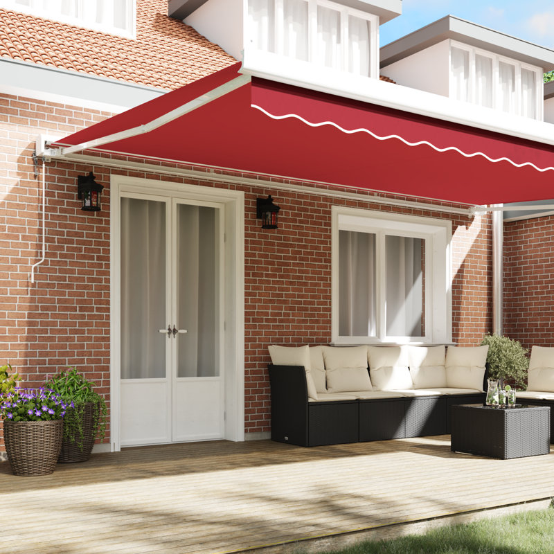 Brayden Studio Retractable Patio Awning, 500 cm W x 300 cm D, Red