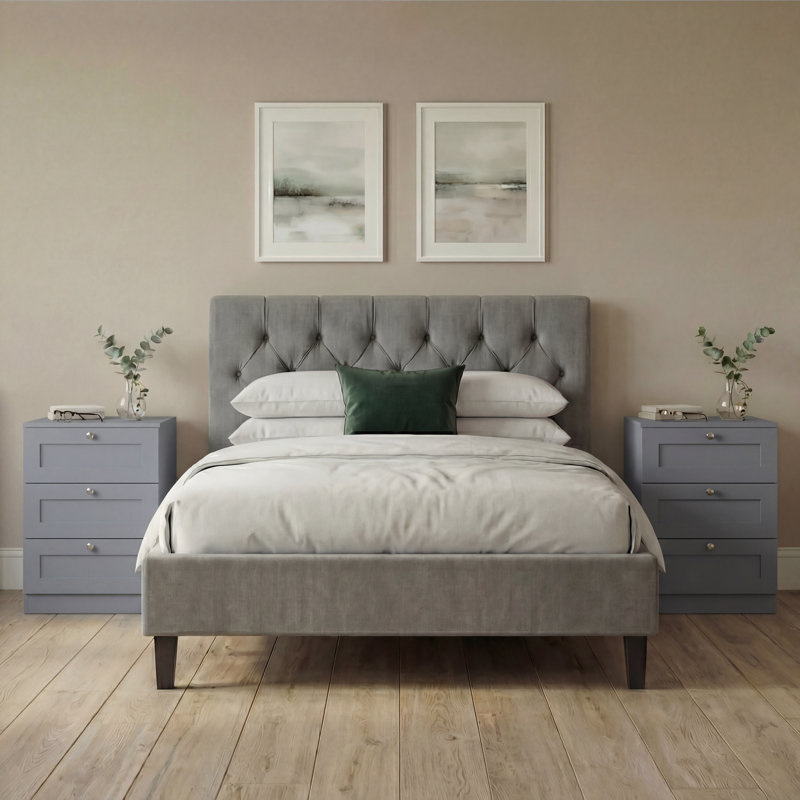 Altino 3 Drawer Set Of 2 Bedside Table Compact Nightstand Storage Cabinet Modern Bedroom Side Table, Grey
