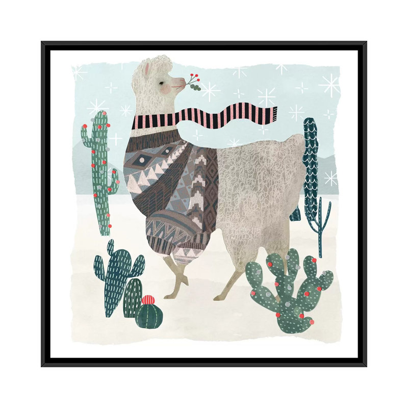 « llama fêtes i », impression sur toile, H 18 po x l 18 po x P 1,5 po, Black Framed Canvas, Pas de tapis