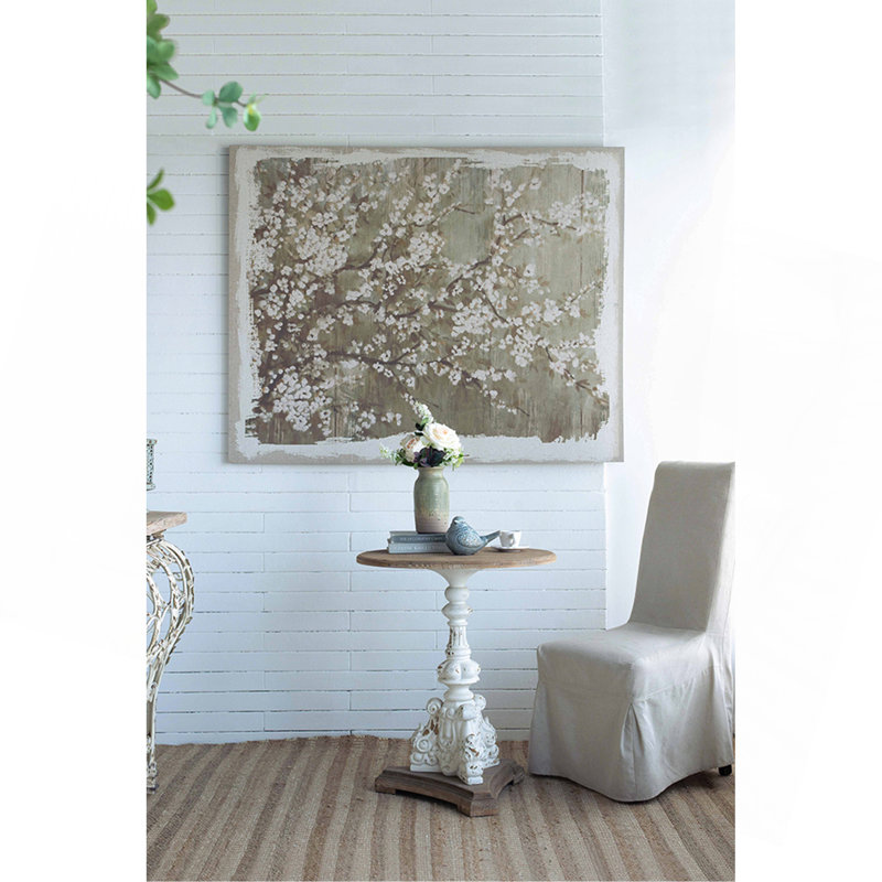 Charmante table d'appoint ronde blanche antique avec base sculptée exquise pour diverses pièces