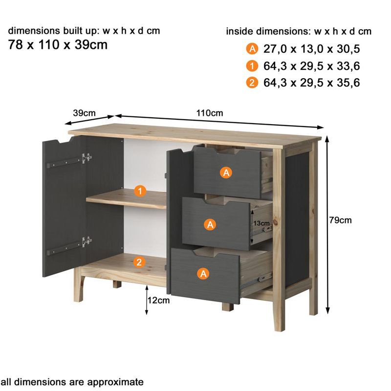 Powellsville 110cm Solid Wood Sideboard, Grey/Brown/Blue