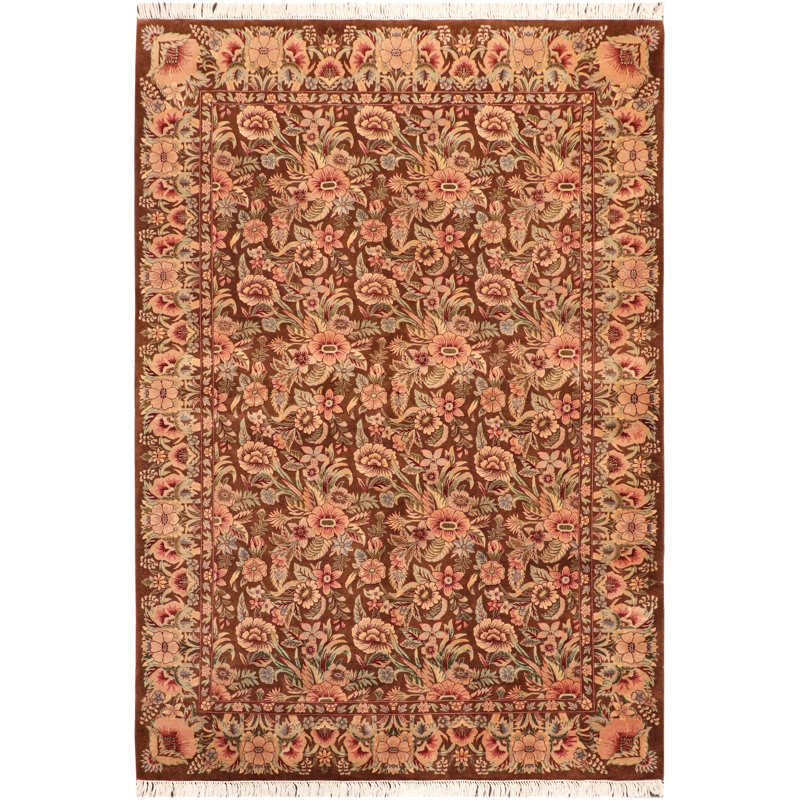 Tapis brun en laine noué à la main à motif floral 5 pi 11 po x 9 pi 2 po Bachier