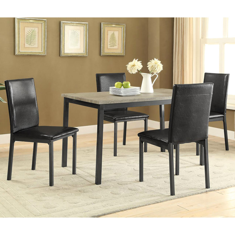 Table de salle à manger transitionnelle grise et noire, table rectangulaire en métal noir