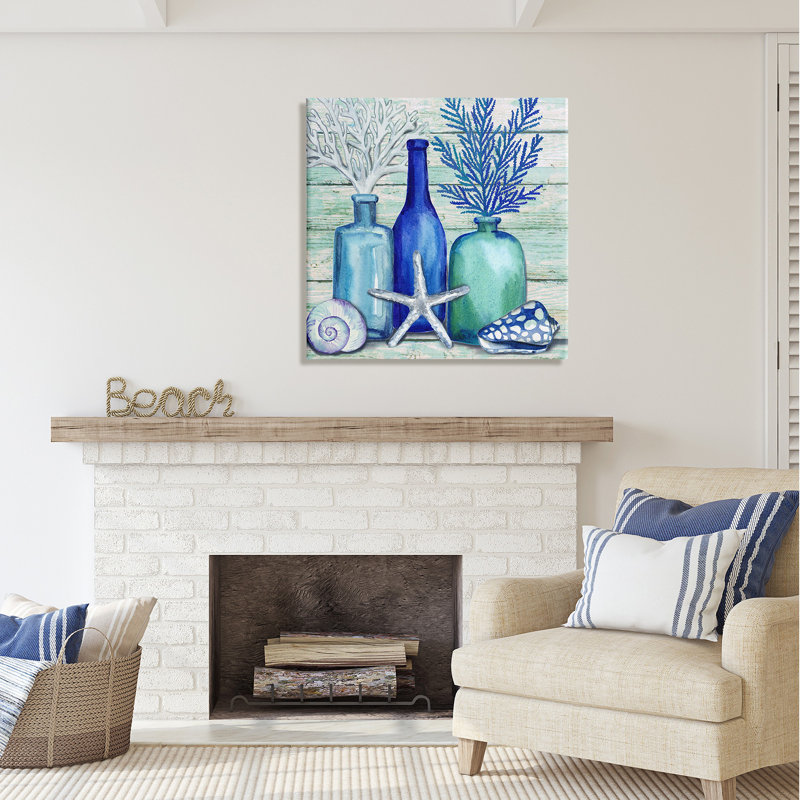 Art mural sur toile Vases et coquillages nautiques par Elena Levison Designs, H 30 po x l 30 po x P 1,5 po