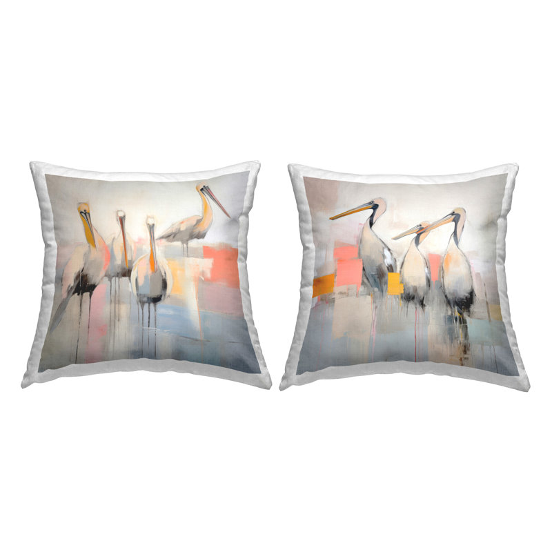 Coussin décoratif abstrait imprimé pélican avec motif abstrait par Irena Orlov (ensemble de 2)