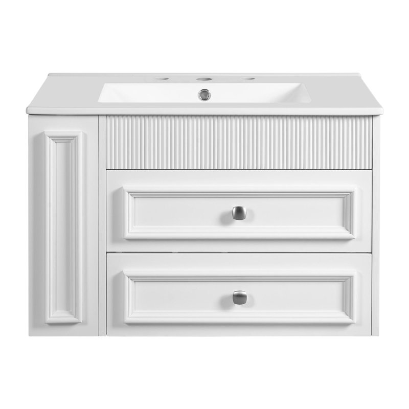 30'' Wall Mounted Bathroom Vanity, White, Gold